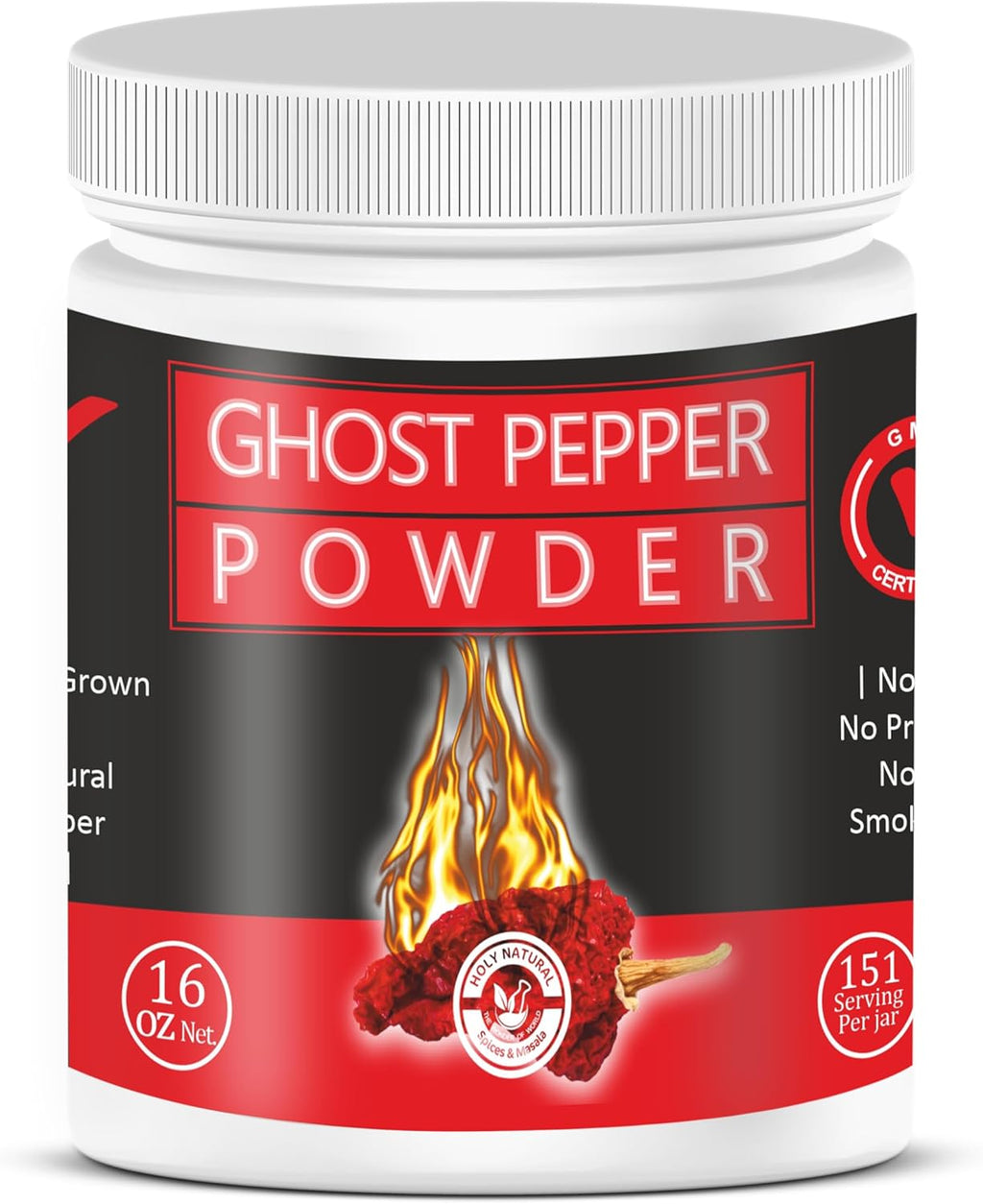 Ghost Pepper Powder (Bhut Jolokia Chili) - 16 oz/454 gm, 100% Pure, Smoked, Hottest & Spicy Chili Powder, Add Unique, Delicious, Complex and Smoky Flavor to Your Favourite Dishes