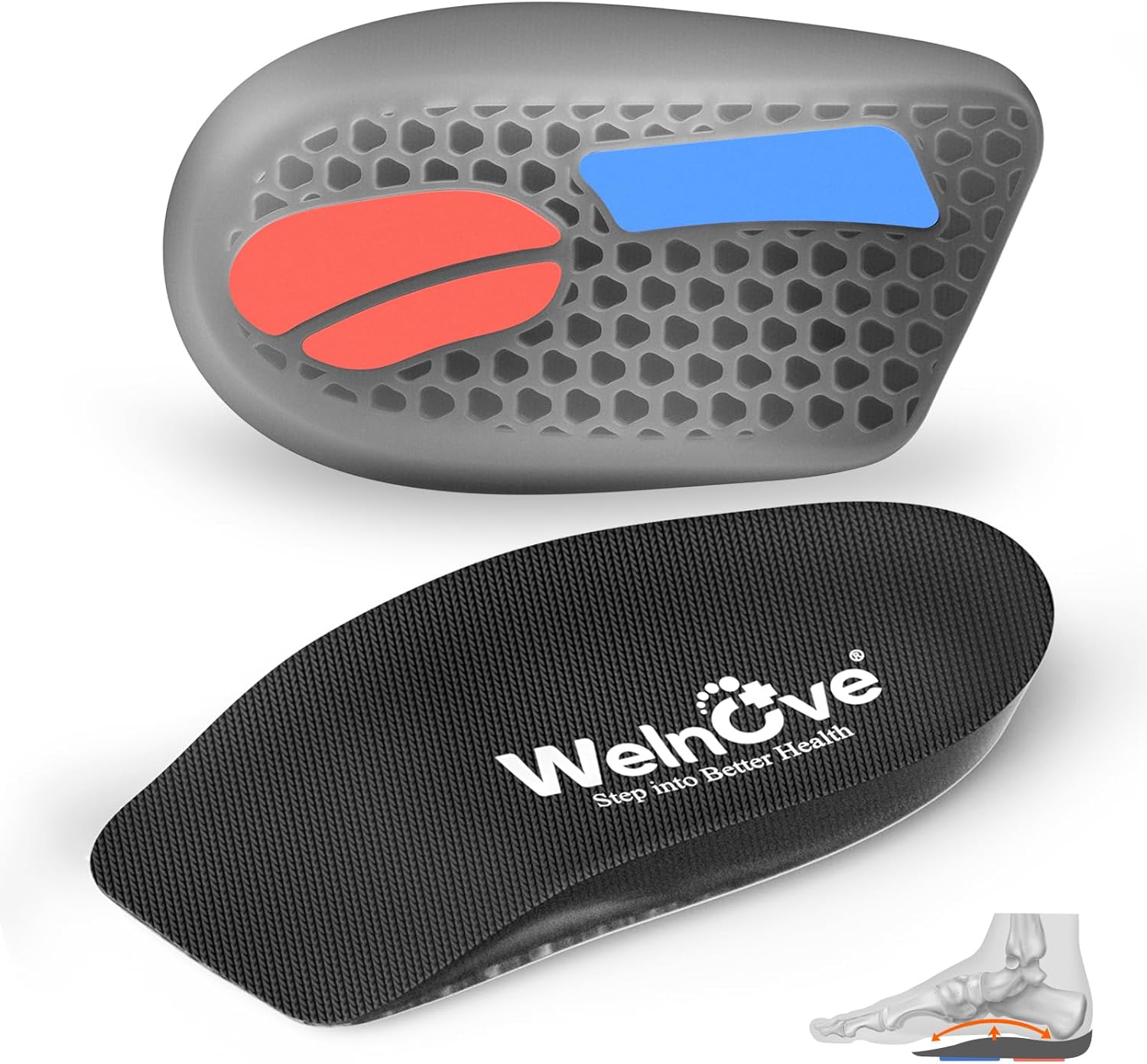 Plantar Fasciitis Heel Inserts for Heel Pain - Welnove Achilles Tendonitis Relief Gel Heel Cushion Cups with Arch Support for Heel Spurs Flat Feet - Heel Support Inserts for Women 10.5-13 Men 8.5-12