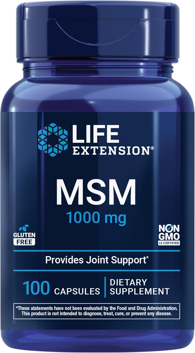 Life Extension MSM, 1000 mg, methylsulfonylmethane, Supports Healthy Joints, antioxidant Support, Gluten-Free, Non-GMO, 100 Capsules