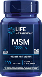 Life Extension MSM, 1000 mg, methylsulfonylmethane, Supports Healthy Joints, antioxidant Support, Gluten-Free, Non-GMO, 100 Capsules