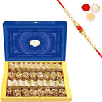 Ghasitaram Gifts Rakhi Gifts for Brothers Rakhi Sweets - Assorted Box of Barfis, Dryfruit Sweets 800 GMS with Beads Rakhi