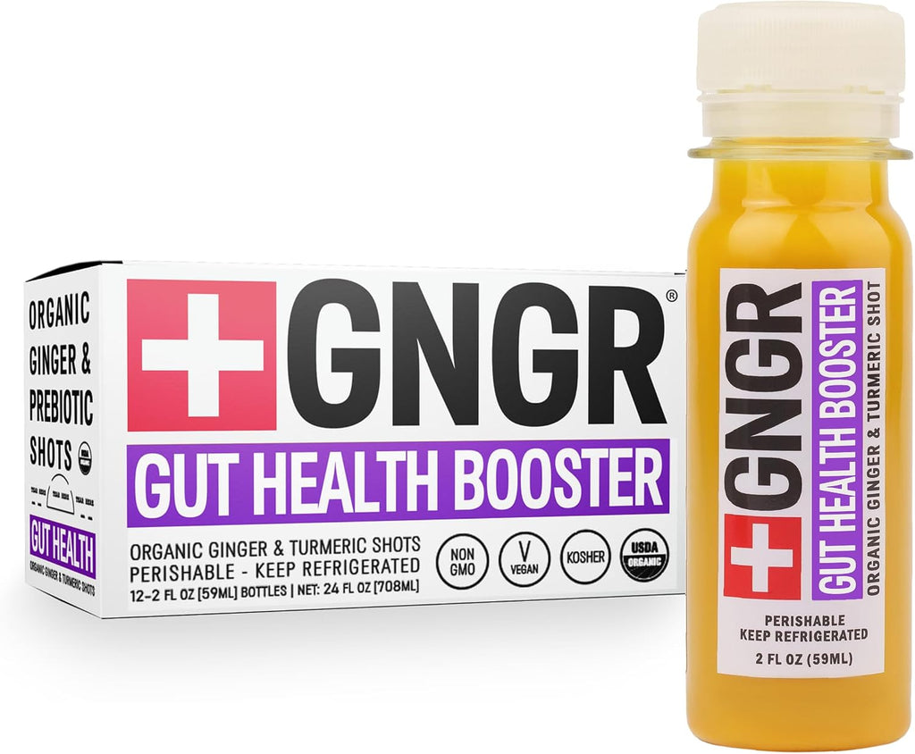 +GNGR Gut Health Shot – Prebiotic and Probiotic for Women & Men - Digestive & Immune Support, Organic Ginger Shot with Apple Cider Vinegar, Turmeric, Aloe Vera 2 fl oz (12-Pack)