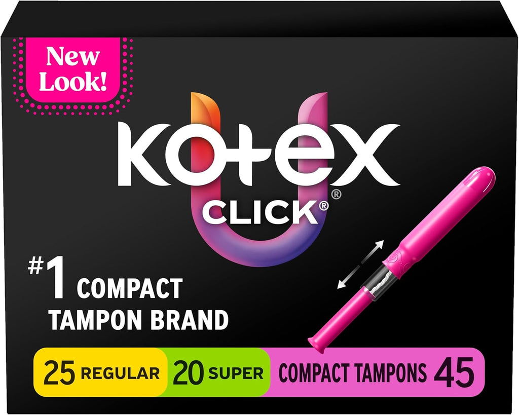 U by Kotex Click Compact Multipack Tampons, Regular/Super Absorbency, Unscented, 45 Count