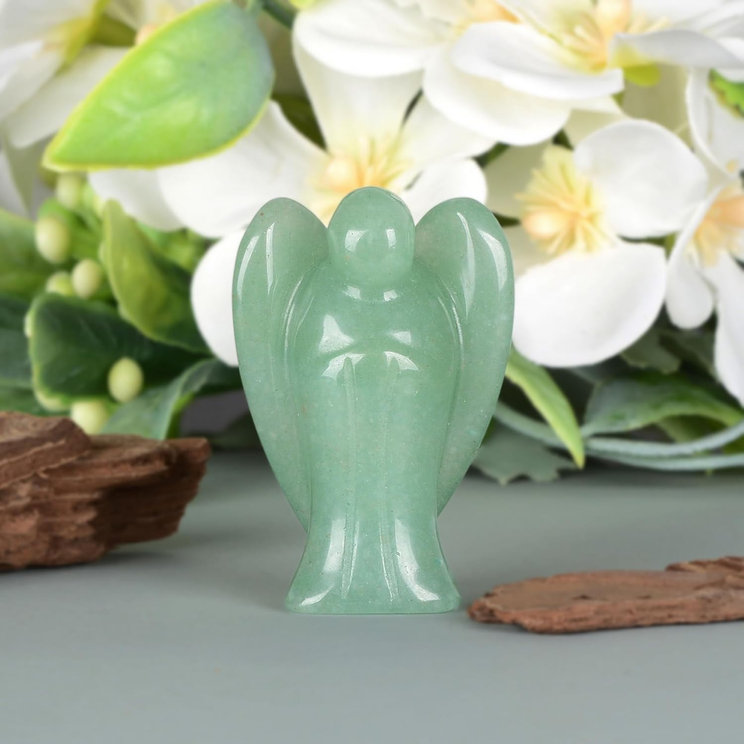 Green Aventurine Original Pocket Guardian Angel Healing Stone Crafts Figurine Gemstone Decoration 1.5 Inches