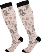 Mermaid Seahorse Pink Pattern Compression Socks for Women Men Nurses Compression Stockings Long Socks for Workout Hiking Running Long Flight