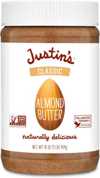 Justin's Classic Almond Butter, Only Two Ingredients, No Stir, Gluten-free, Non-GMO, Keto-friendly, Responsibly Sourced, 16 Ounce Jar, Pack of 1