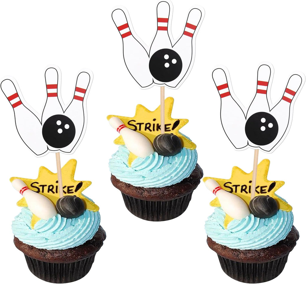 40 PCS Bowling Cupcake Toppers Double Sided Sports Theme Bowling Cupcake Picks Bowling Birthday Decorations for Bowling Theme Baby Shower Alley Player Birthday Party Cake Decorations Supplies