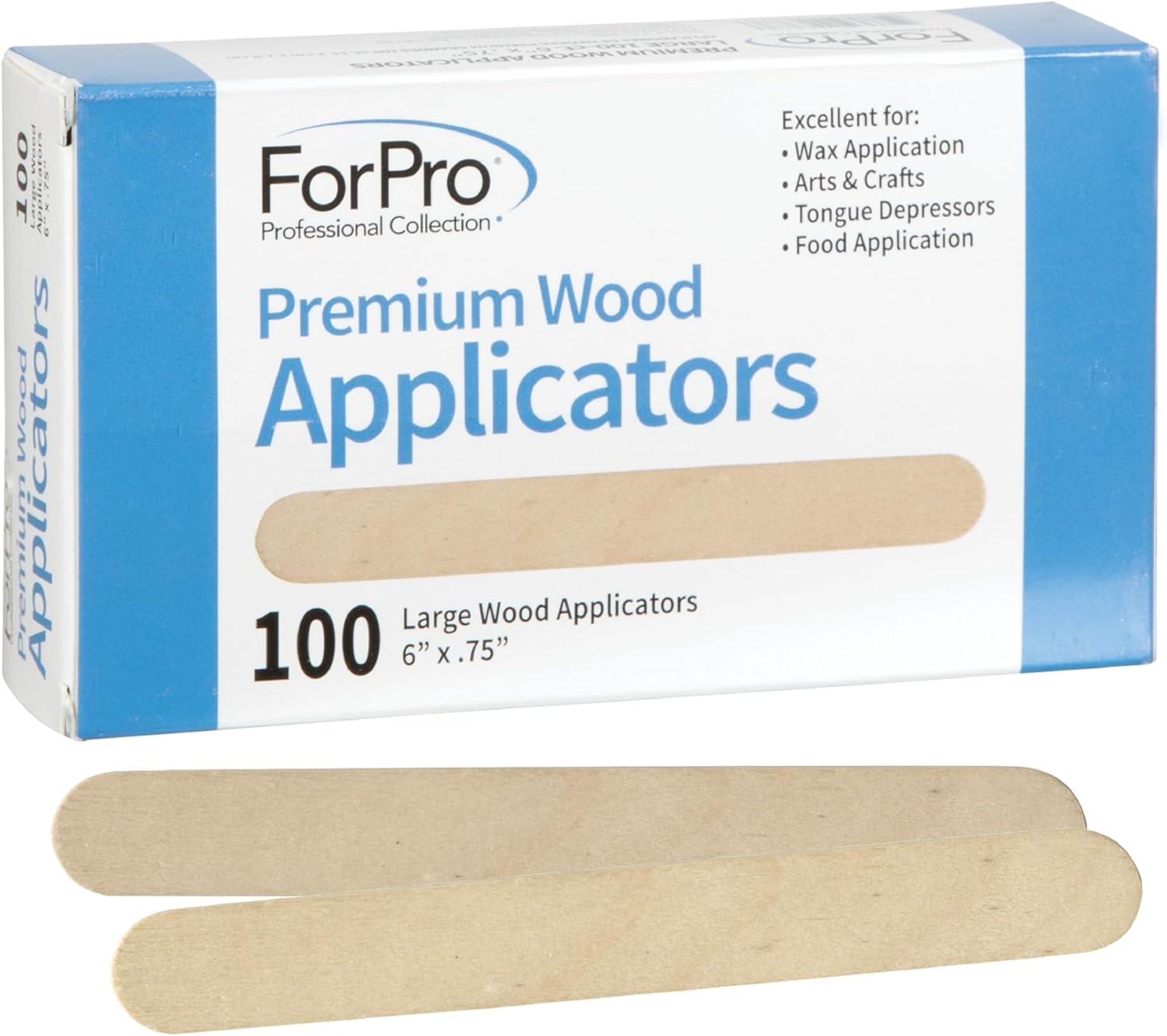 ForPro Professional Collection Premium Wood Applicators, Non-Sterile, Hair Removal Waxing Sticks, Large, 6" L x .75" W, 100-Count