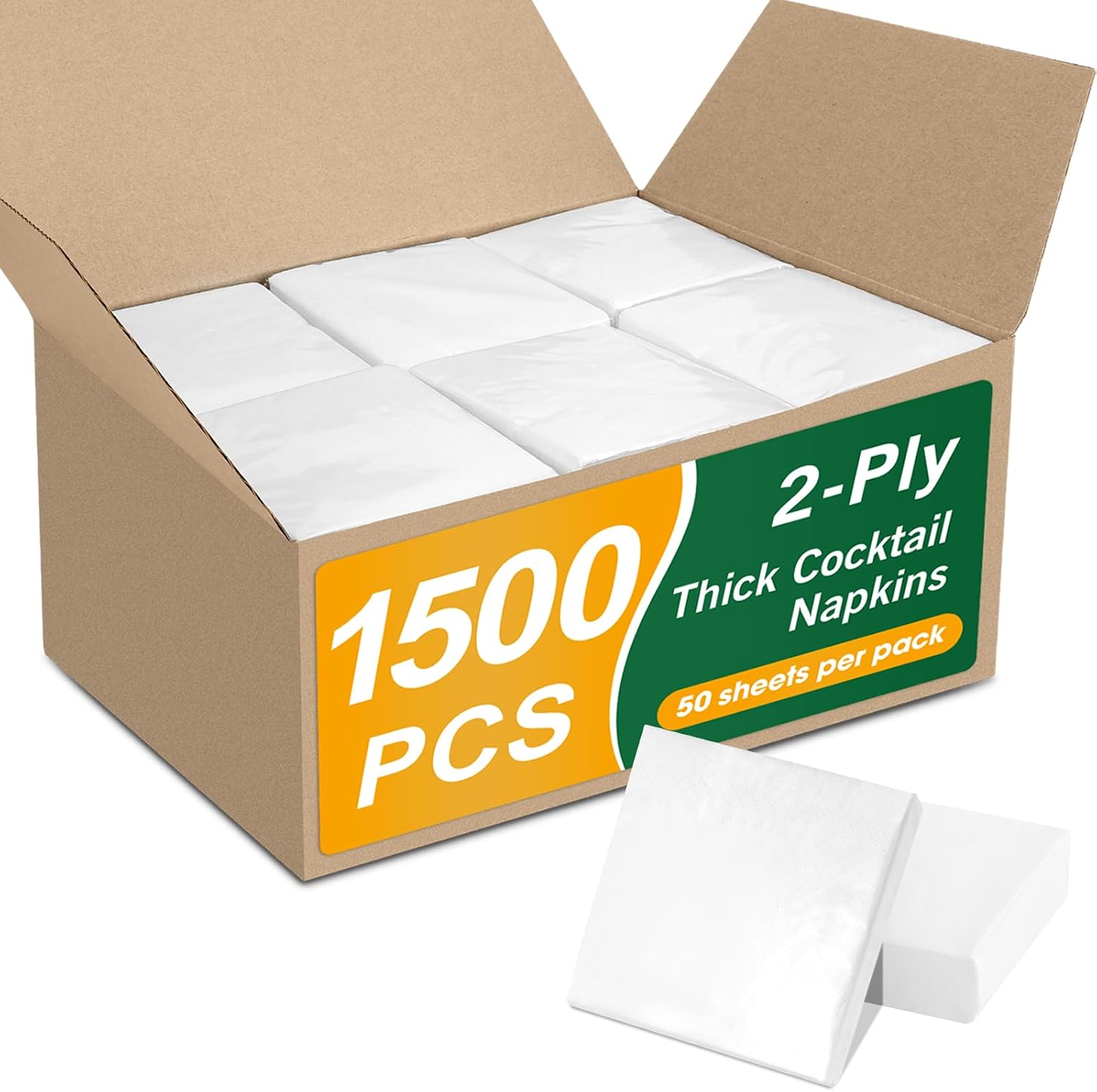 1500 Count White Cocktail Napkins Paper, 2-Ply Cocktails Napkin Bulk, 4.5 x 4.5 Inch White Napkins Disposable for Party Bar Holiday Dining Christmas Wedding and Everyday.