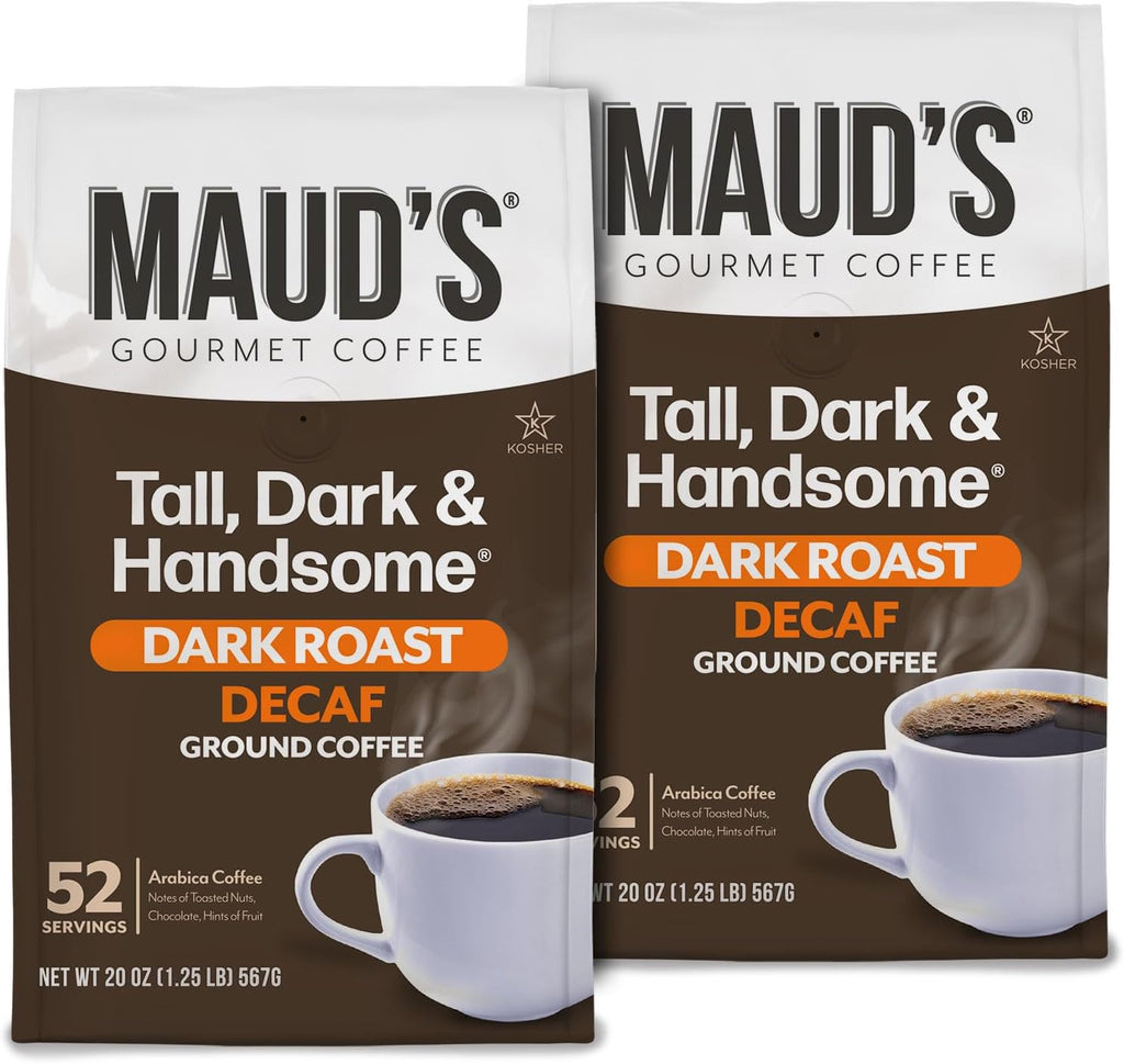 Maud's Decaf Dark Roast Ground Coffee, 2 Bags (40oz), 100% Arabica Coffee, 104 Servings