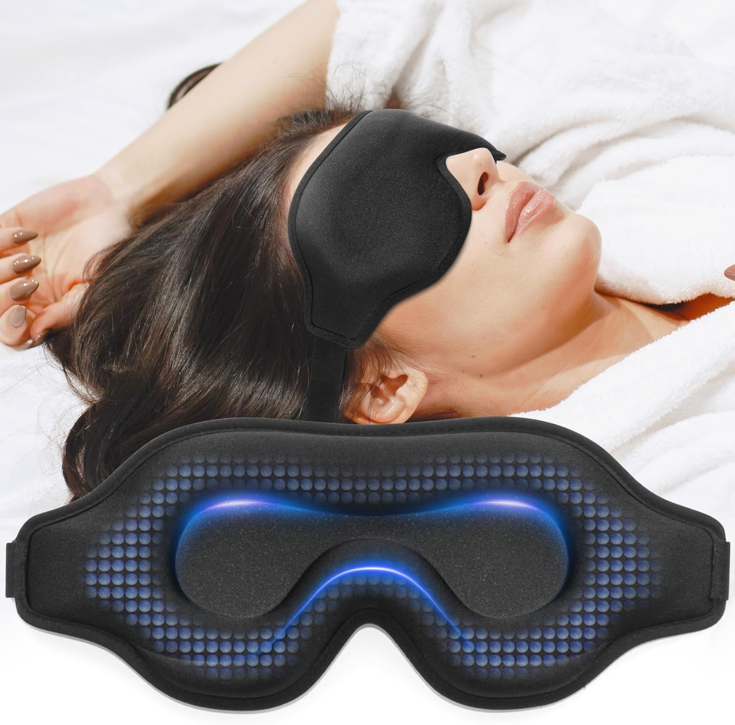 Sleep Eye Mask for Men Women, Weighted Sleeping Mask for Side Sleeper, Travel Blackout Night Blindfold Eye Shade Cover with Adjustable Strap (Obsidian)