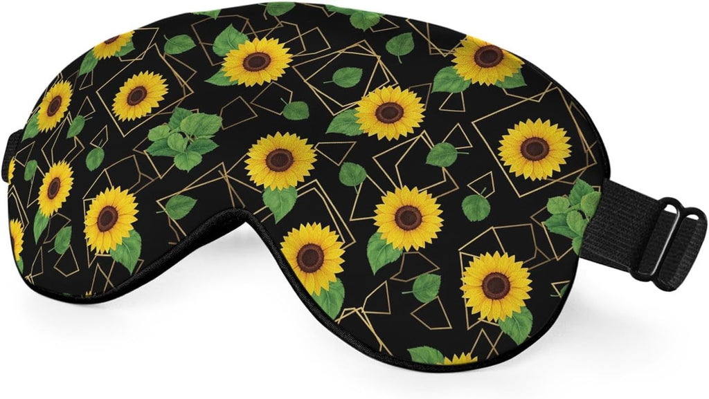 Sunflower Sleep Mask Eye Mask Yellow Sunflowers Flower Golden Geometric Sleep Mask Light Blocking Adjustable Smooth Soft Eye Masks for Women Deep Rest Travel