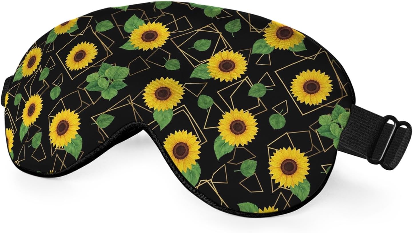 Sunflower Sleep Mask Eye Mask Yellow Sunflowers Flower Golden Geometric Sleep Mask Light Blocking Adjustable Smooth Soft Eye Masks for Women Deep Rest Travel