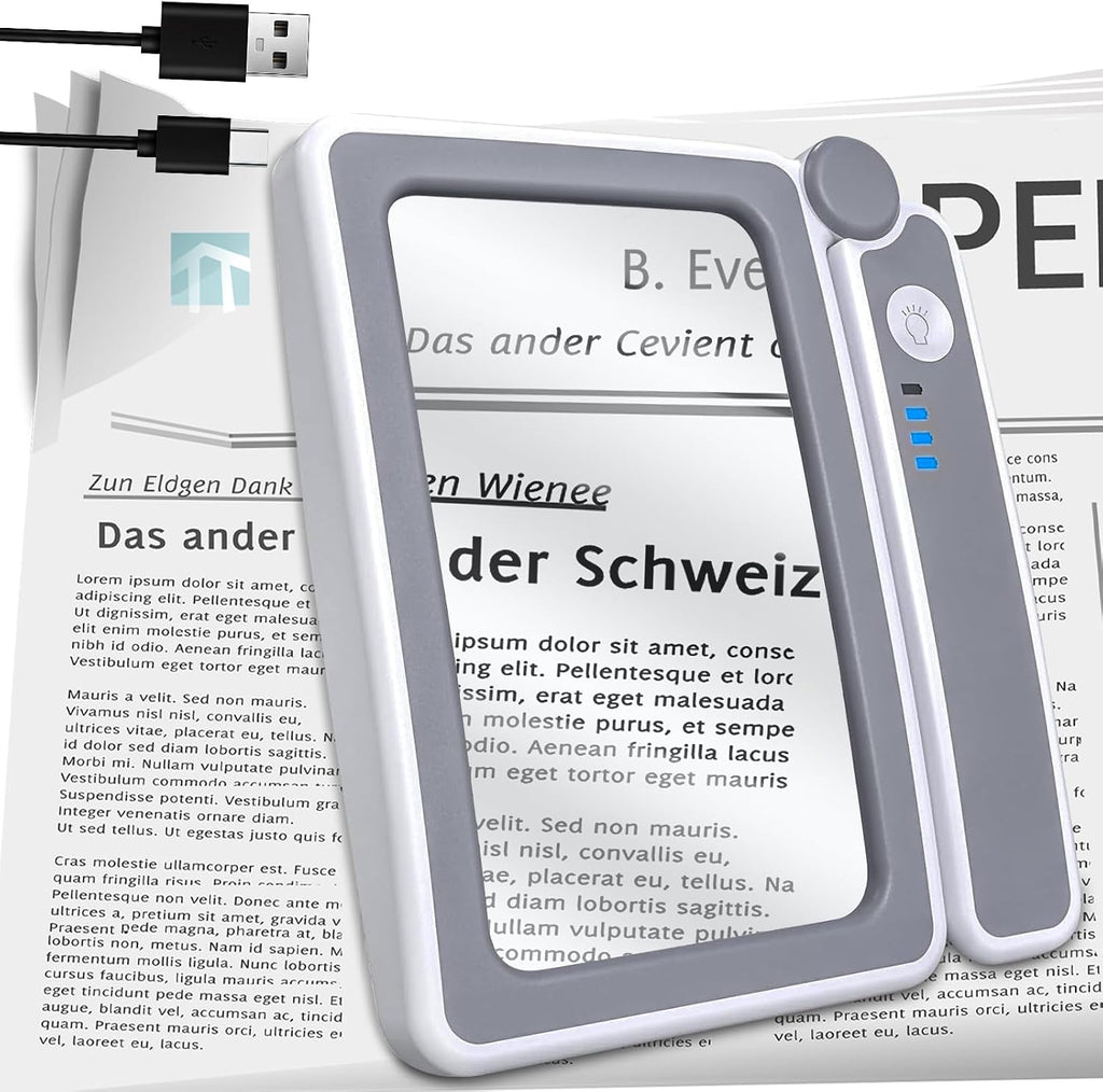Magnifying Glass with Light, 4X Rechargeable Full Page Magnifier with 3 Adjustable LED Lighting Modes, Large Folding Handheld Book Magnifier, Christmas Birthday Gifts for Grandma Grandpa Book Lovers