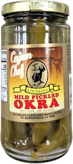 Cajun Chef Mild Pickled Okra 12oz (Pack of 1) - Great in Bloody Mary's - Versatile Garnish for Sandwiches, Salads, Martini's, Cheese Boards, and More (Mild Pickled Okra 12oz)