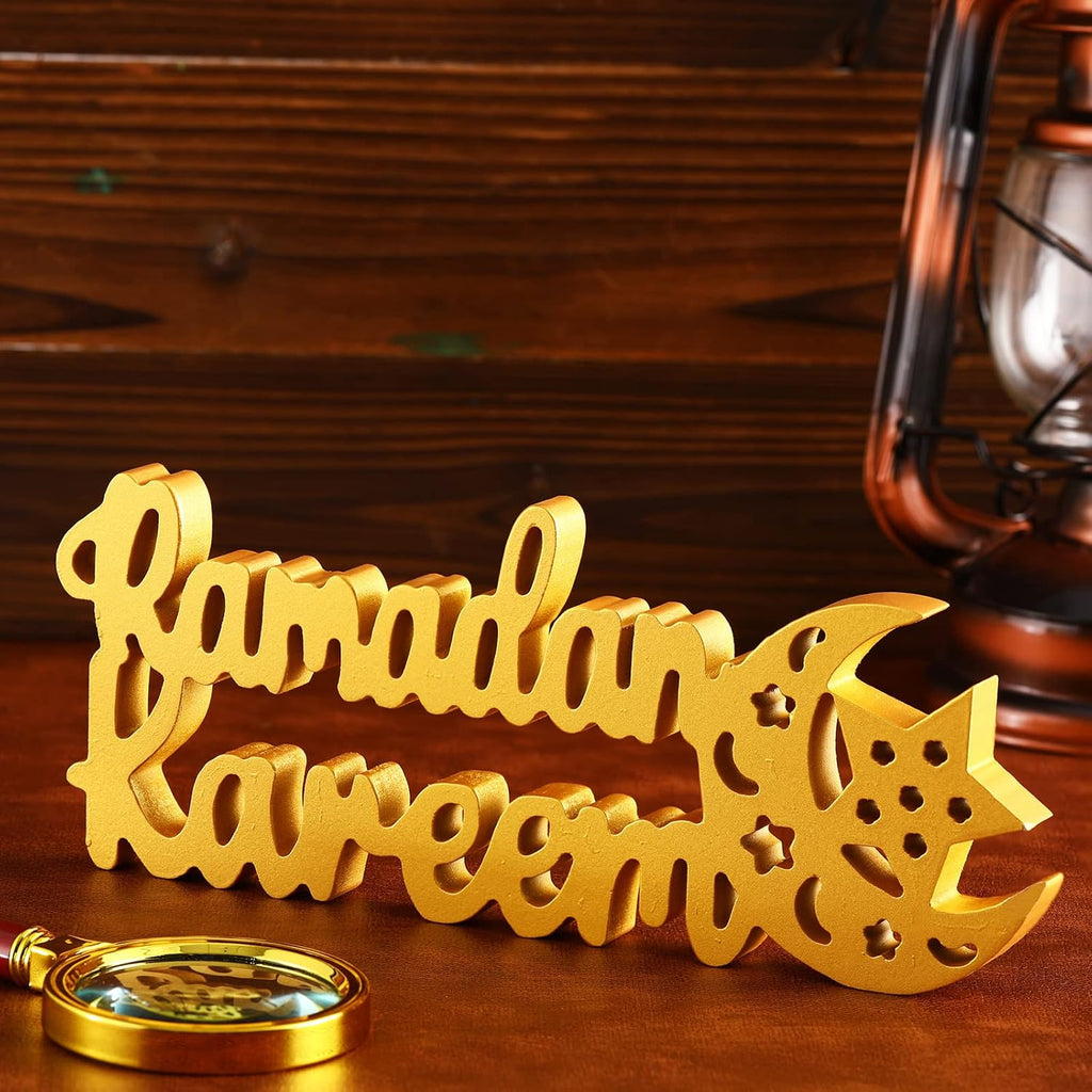 Queekay Ramadan Kareem Decorations for Home Ramadan Kareem Table Decor 9.84 x 3.74 Inch Mubarak Sign Wooden Centerpiece Tabletop Decor for Islamic Gifts Home Office Party Decorations