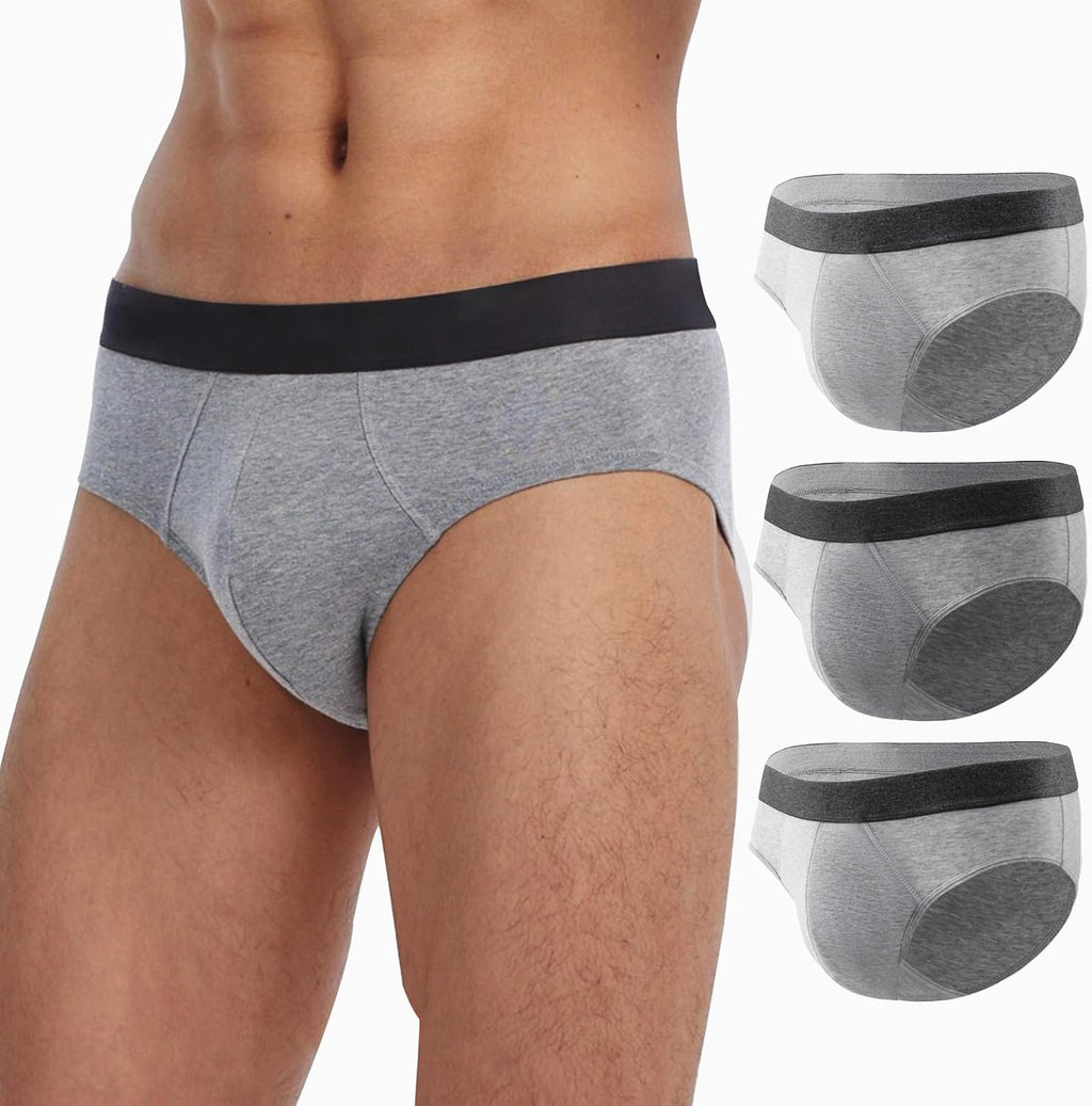 BATTEWA Men’s Incontinence Underwear Washable Leak Proof Incontinence Underwear for Men Reusable Urine Absorbent Brief (Large,3Gray,3 Pack)