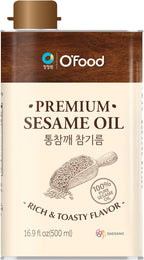 Premium Sesame Oil [16.91 Fl Oz] - 100% Pure Toasted Sesame Seed Oil | Korean-Style Rich & Nutty Flavor | Asian Cooking Oil for Stir Fry, Noodles, Dressing & Drizzle - O’food