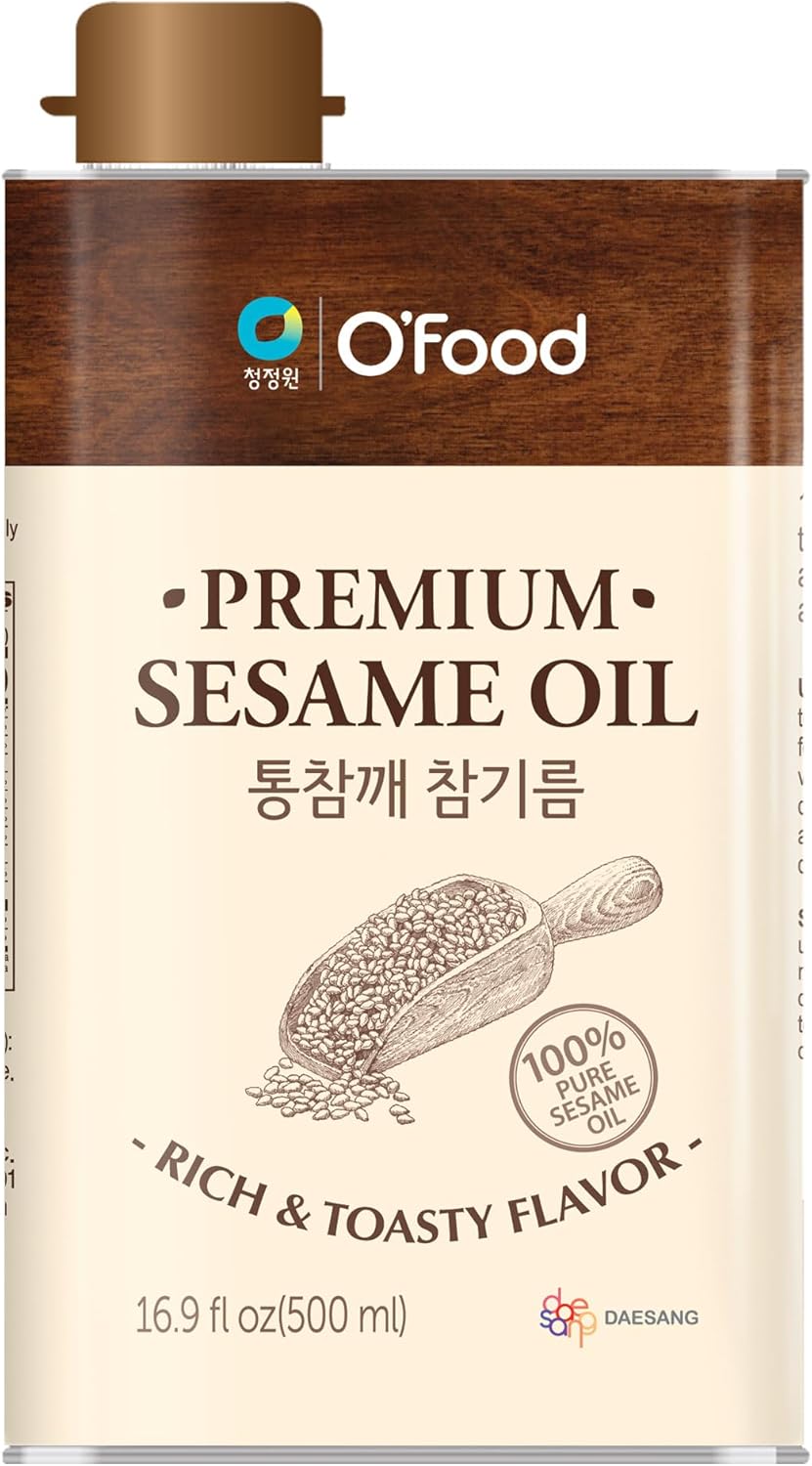 Premium Sesame Oil [16.91 Fl Oz] - 100% Pure Toasted Sesame Seed Oil | Korean-Style Rich & Nutty Flavor | Asian Cooking Oil for Stir Fry, Noodles, Dressing & Drizzle - O’food