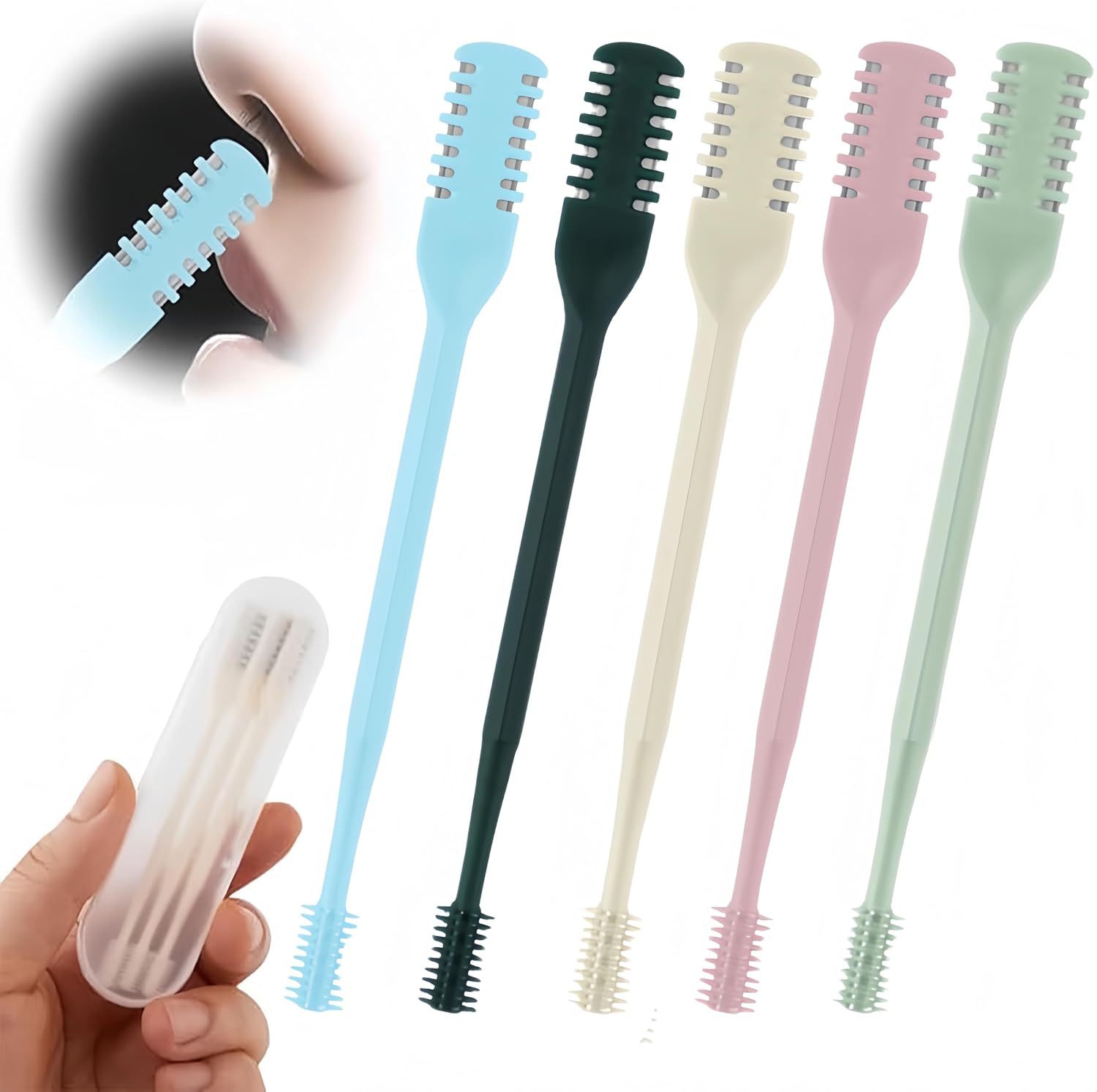 2024 New Double Sided Nose Hair Knife, 2-in-1 Nasal Cutter, Nostril Remover Tool, Portable Manual 360 Rotating Trimmer With Ear Picker for Women Men (5Pcs)