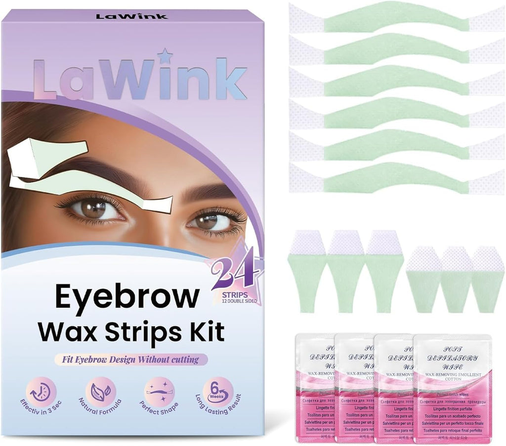 Facial Hair Removal Kit - 24 Cold Wax Strips, 4 Calming Oil Wipes for Sensitive Skin Types, Women