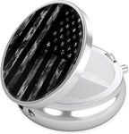 Black Camo American Flag Pill Case, Pill Box 3 Compartments Metal Small Pill Holder with Mirror Mini Travel Pill Container for Purse Pocket Women Men