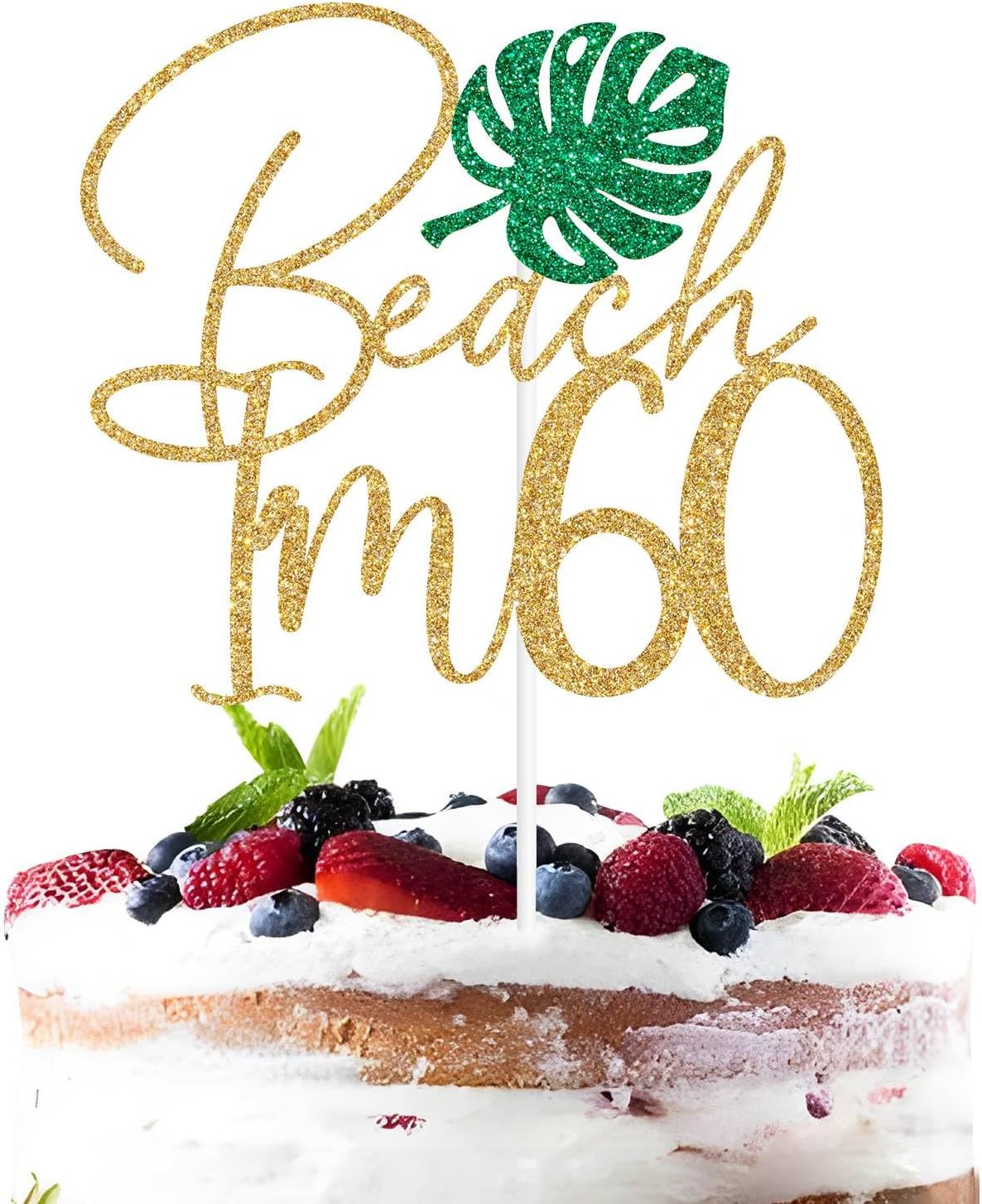 Beach I'm 60 Cake Topper, Aloha 60/Oh Flock I'm 60, Luau Tropical 60th Birthday, Summer Hawaiian Happy 60th Birthday Anniversary Party Decorations Supplies for Men Women