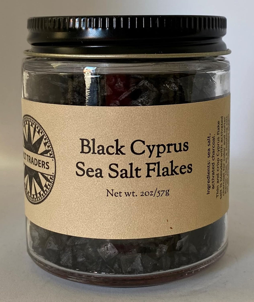 Salt Traders Cyprus Black Pyramid Sea Salt Flakes - 2 oz Net Wt. (Glass Jar)