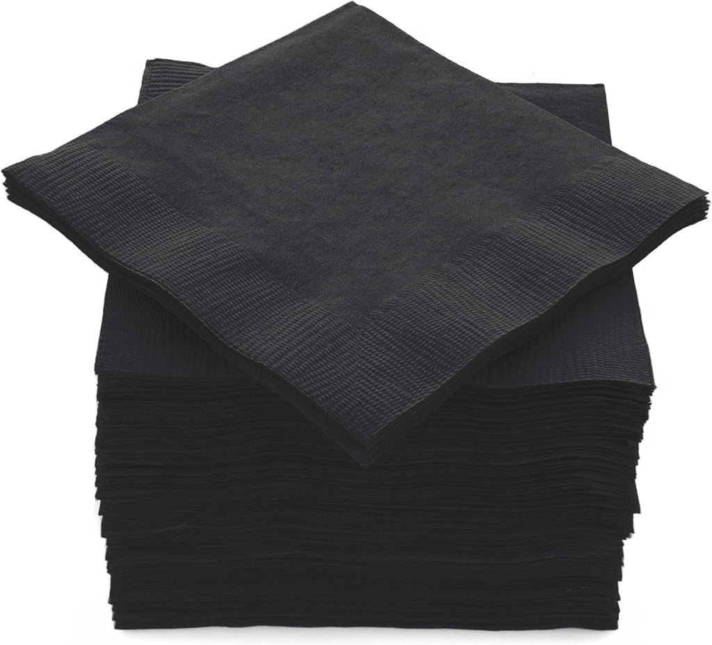 100 Pack Black Beverage Napkins, Big Party Pack, 2 Ply, Ideal for Wedding, Party, Birthday, Dinner, Lunch, Cocktails. (5” x 5”) by Amcrate