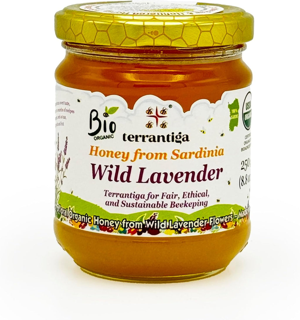 Wild Lavender Organic Raw Honey from Wild Lavender Flowers, Artisanal Fruity and Harmonious Sweet Honey from Sardinia, Italy - (250gr) 8.8 oz