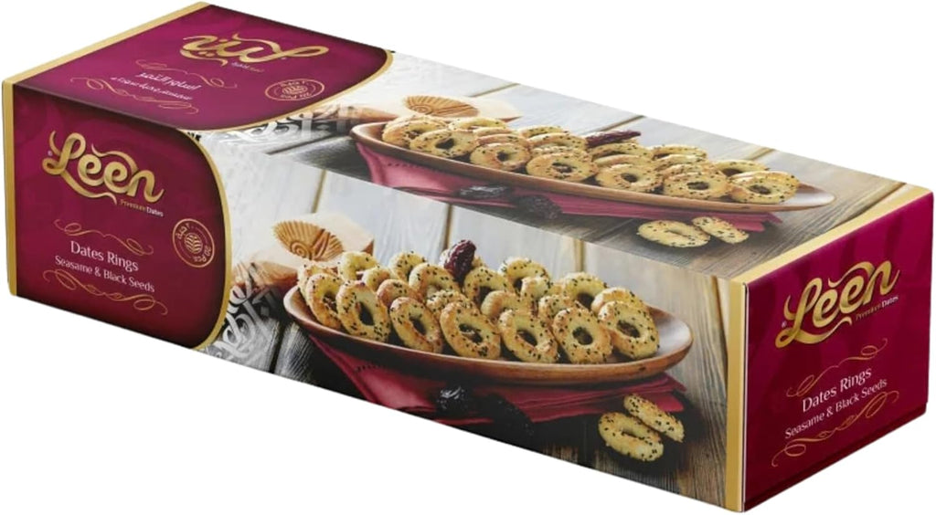 Leen Sesame with Black Seeds Dates Rings Maamoul with Sesame & Black Seeds, Traditional Arabic Cookies – 260g | Crunchy Pastry Filled with Sweet Date Filling