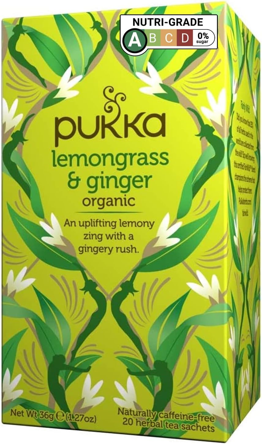 Pukka Herbal Teas Lemongrass and Ginger Caffeine Free, 20 count