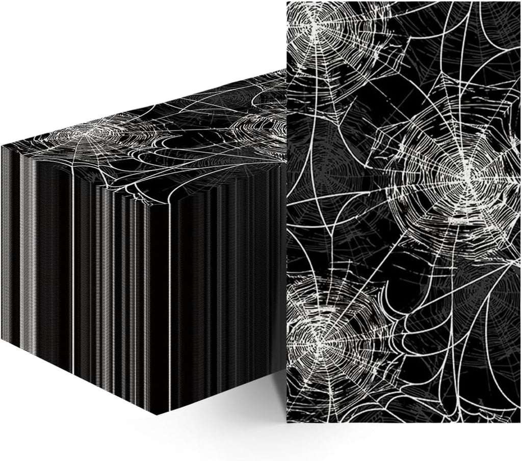 Horaldaily 100 Halloween Disposable Paper Decorative Guest Napkins, Black Cobweb Hand Towel for Party Lunch Dinner Kitchen Bathroom
