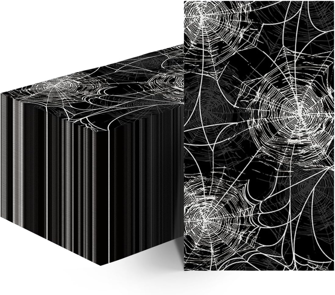 Horaldaily 100 Halloween Disposable Paper Decorative Guest Napkins, Black Cobweb Hand Towel for Party Lunch Dinner Kitchen Bathroom