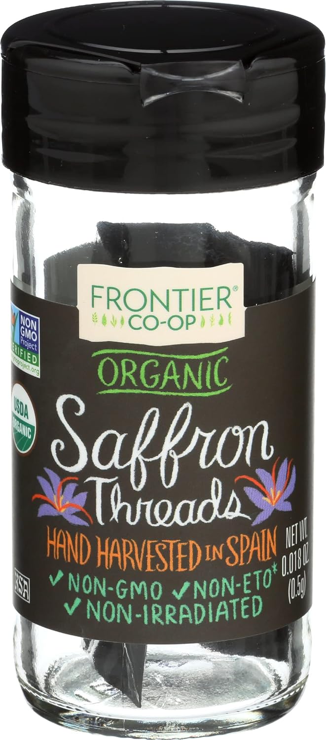 Frontier Co-op Organic Saffron Threads, 0.5 grams - Pungent, Delicate Flavor for Cooking