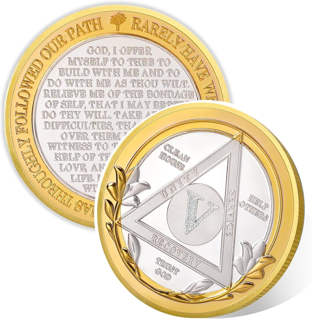 Victory Path 5 Year Sobriety Coin, Affirmation AA Chips, Addiction Recovery Five Years Sober Medallions, Celebrating Anniversary Token, Alcoholics Anonymous Sobriety Gifts for Men Women