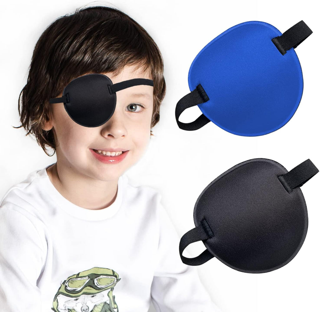 2PCS Eye Patch, Medical Eye Patches for Adults, Adjustable 3D Eye Patch, Soft Amblyopia Lazy Eye Patches for Left or Right Eyes, for Adults and Kids (Black, Blue)
