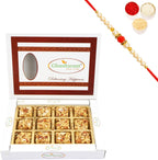 Ghasitaram Gifts Rakhi Gifts for Brothers Rakhi Sweets - Pine Nut Barfi 12 pcs with Beads Rakhi