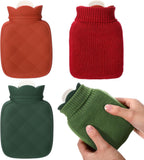 VIHOSE 2 Pcs Small Hot Water Bottle Bag 350ml for Hot & Cold Compress with Removable Knitted Cover Silicone Microwave Heating Mini Water Bag for Travel Holiday Gifts