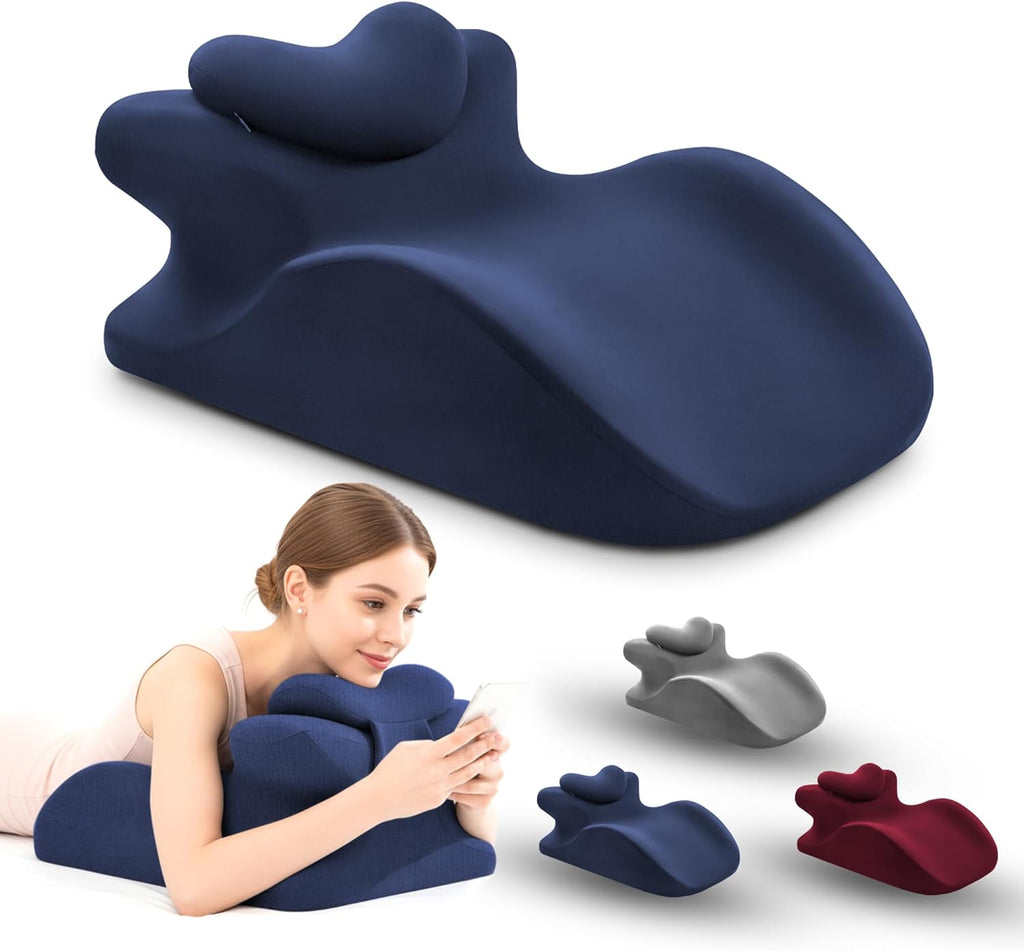 Memory Foam Wedge Pillow - Ergonomic Reading & Bed Wedge Pillow for Sleeping, Back Support, Acid Reflux, and Leg Elevation - Multi-Level Support with Removable & Washable Cover (Blue)