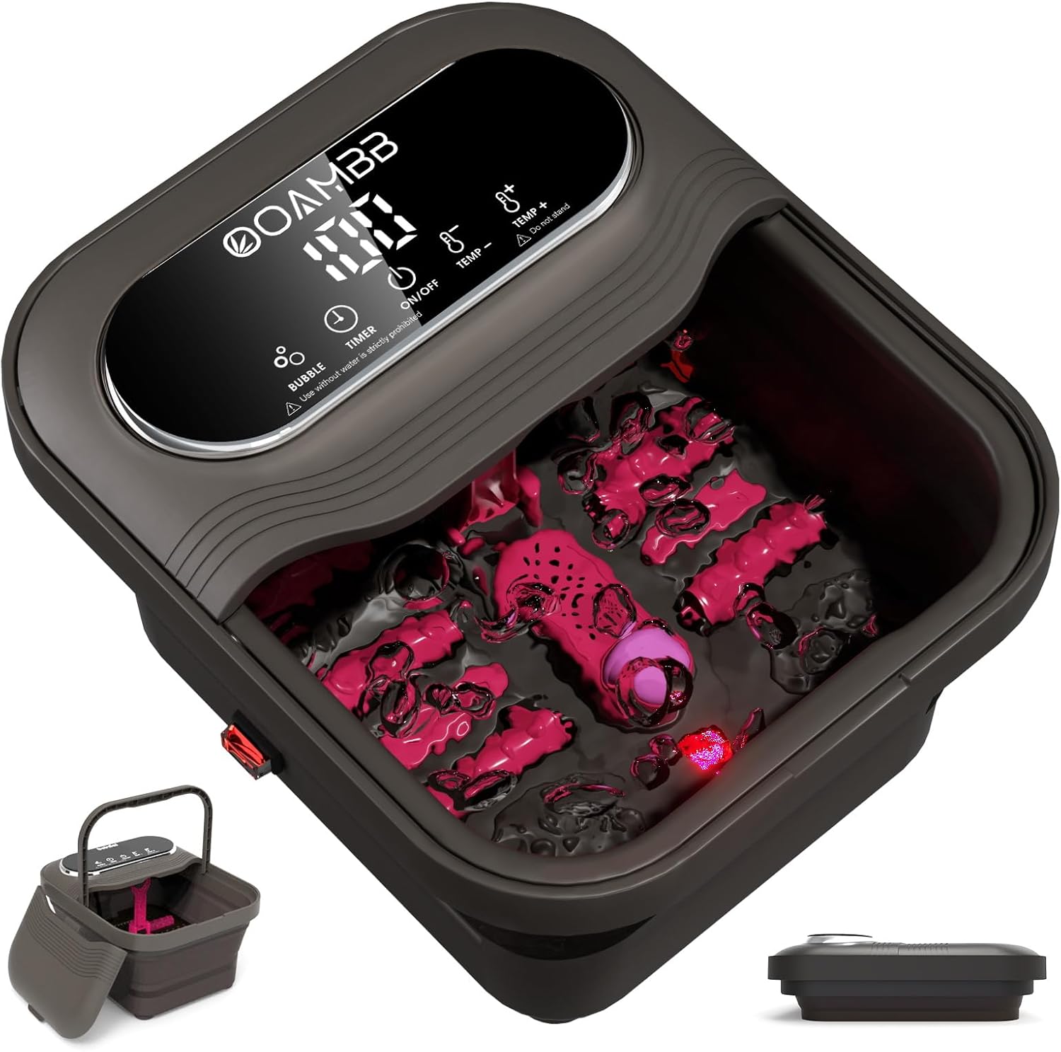 OOAMBB Collapsible Foot Spa with Heat, Bubble and Temp Control, Foot Bath Massager with XL Touch Screen and Massage Rollers, Foot Soaking Tub, Pedicure Foot spa for Stress Relief (Grey)