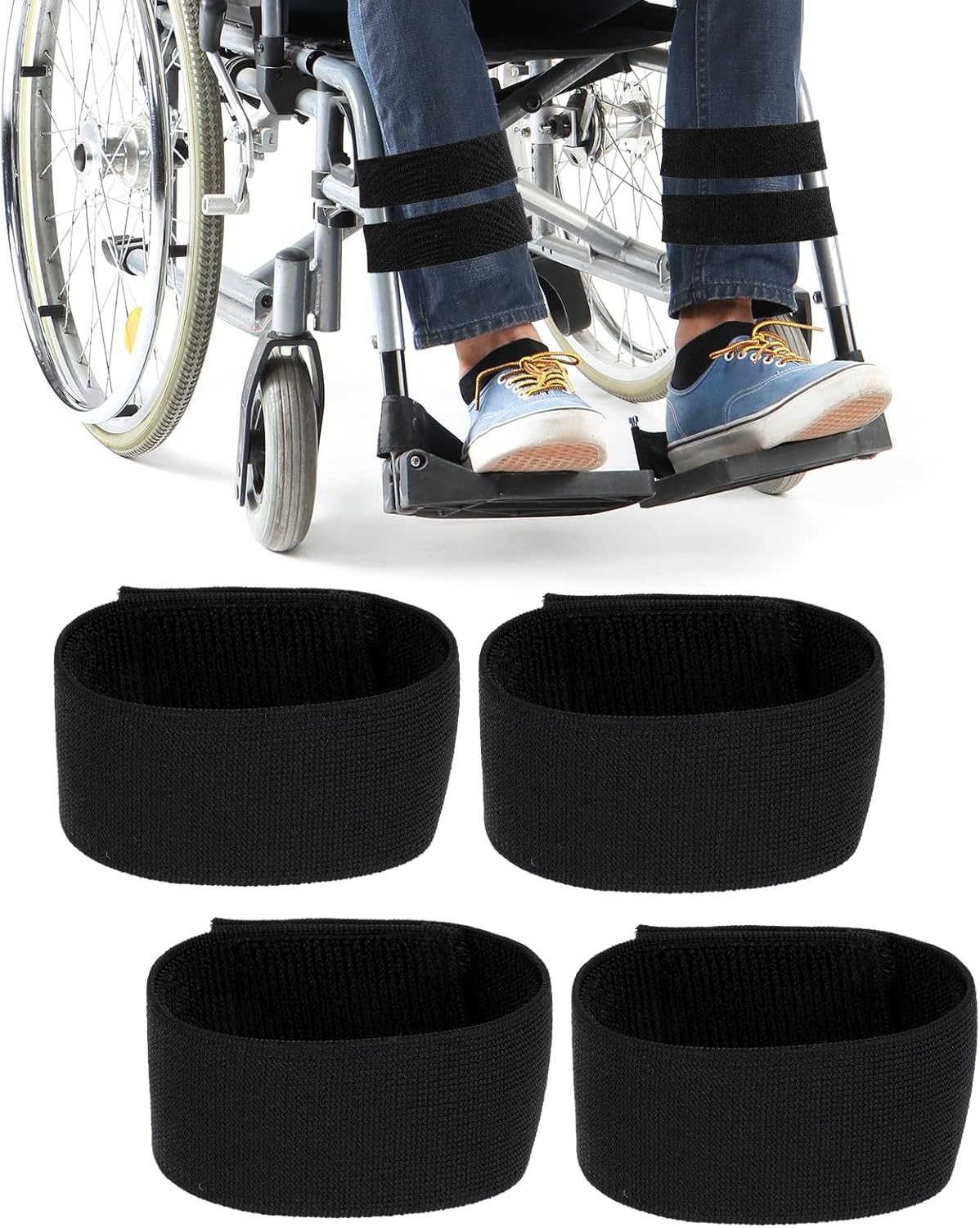 4 Pcs Wheelchair Leg Strap, Reliable & Elastic Wheelchair Foot Straps Leg Restraints Protection Belt Wheelchairs Accessories