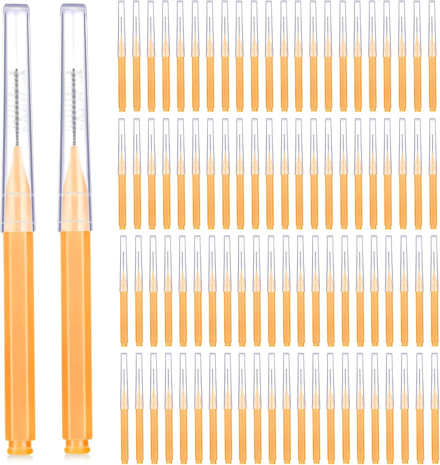 Patelai 100 Pieces Braces Dental Brush for Cleaner Interdental Toothpick Dental Tooth Flossing Head Oral Hygiene Flosser Toothpick Cleaners Tooth Tool(Orange,Ideal Size)