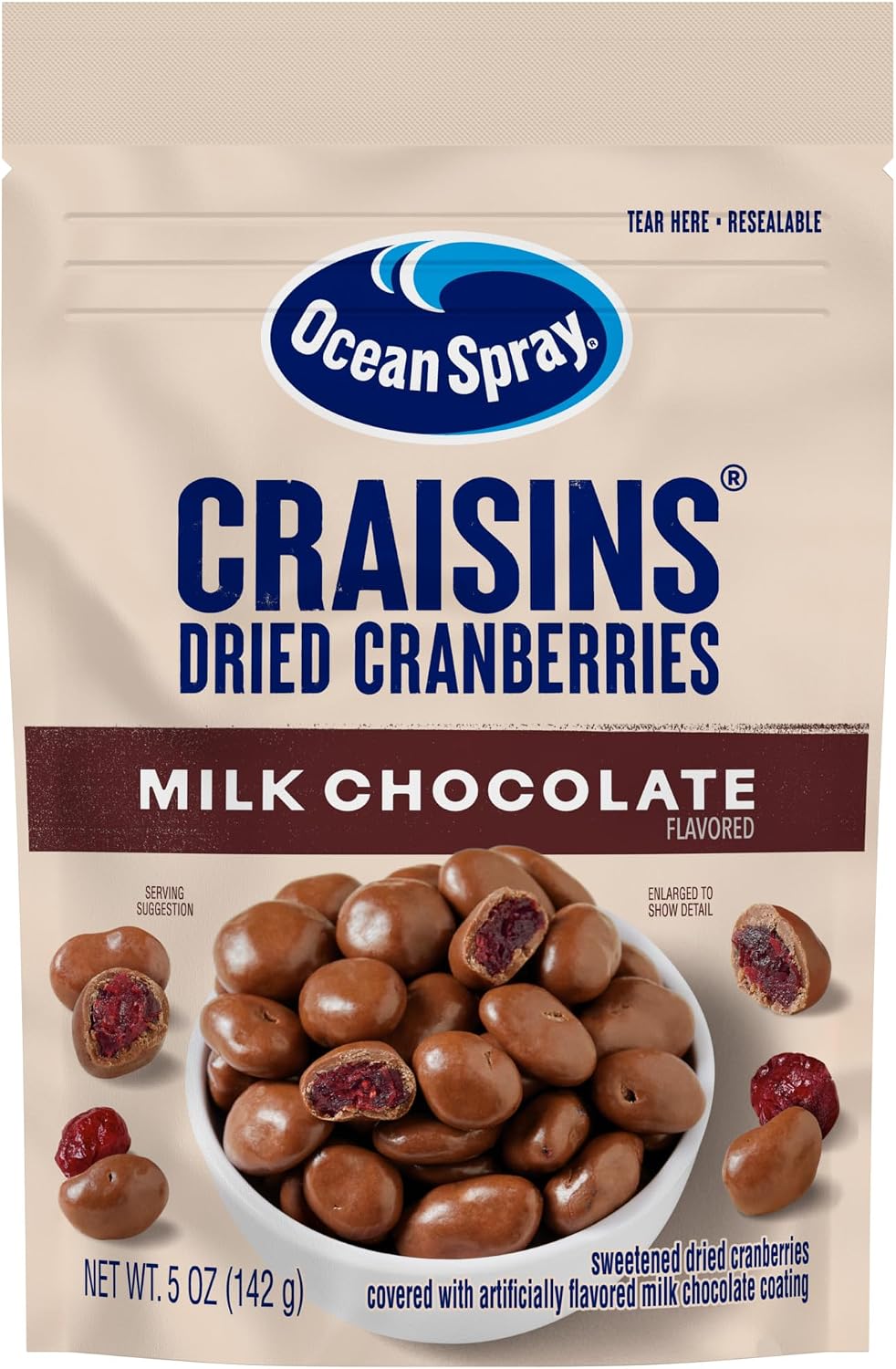 Ocean Spray® Milk Chocolate Dipped Cranberry Bites, Chocolate Covered Dried Cranberries, 5 Oz Pouch, 12 Count