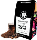 Genius Bean House Blend Mushroom Coffee, Medium Roast Ground Coffee with Lion's Mane, Chaga, Reishi, Cordyceps, L-Theanine, Organic Fair-Trade Beans, 8 oz
