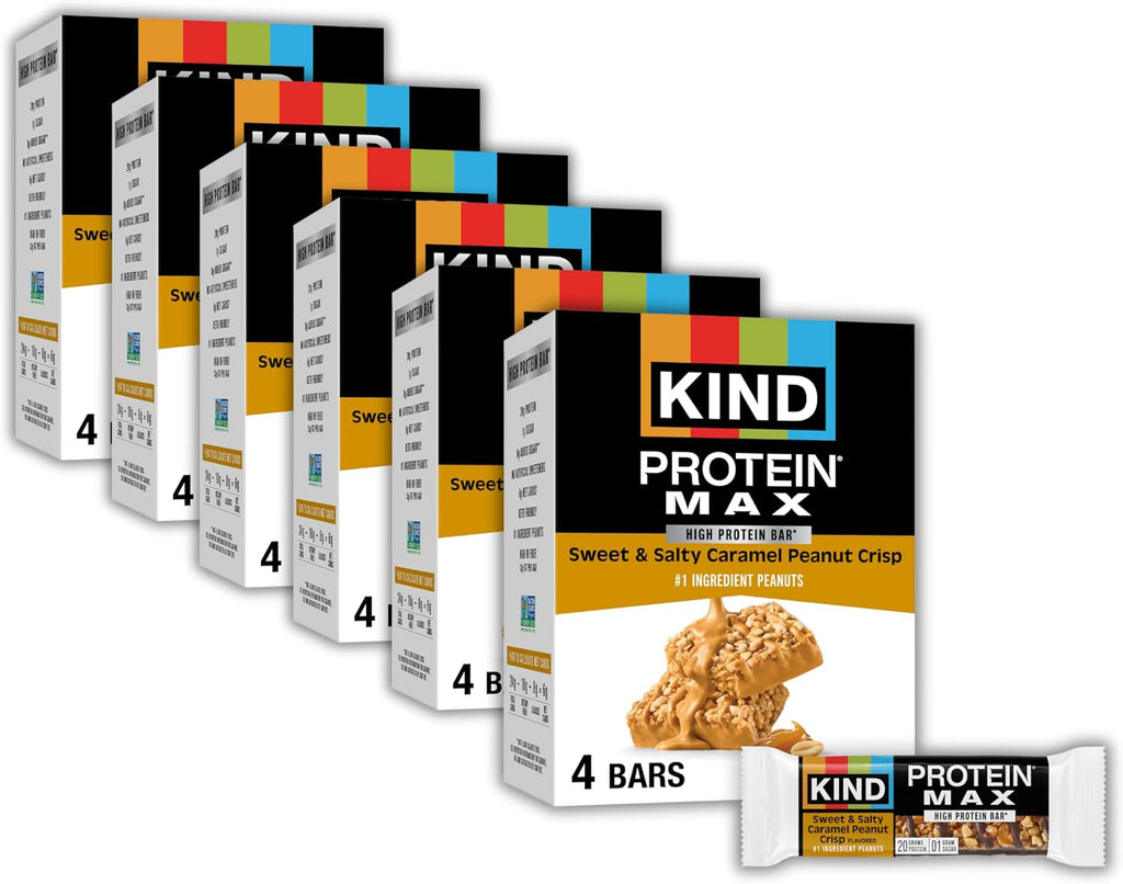 KIND Protein MAX Sweet & Salty Caramel Crisp Snack Bars, 20g of Protein, Keto Friendly, 1g of Sugar Per Bar, Gluten Free, 24ct Value Pack