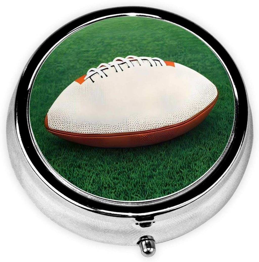 Portable Pill Box, White Rugby Ball Mini Round Pill Box, can be Put into Wallet, Pocket, Lightweight and Convenient 3 Compartment Pill Box