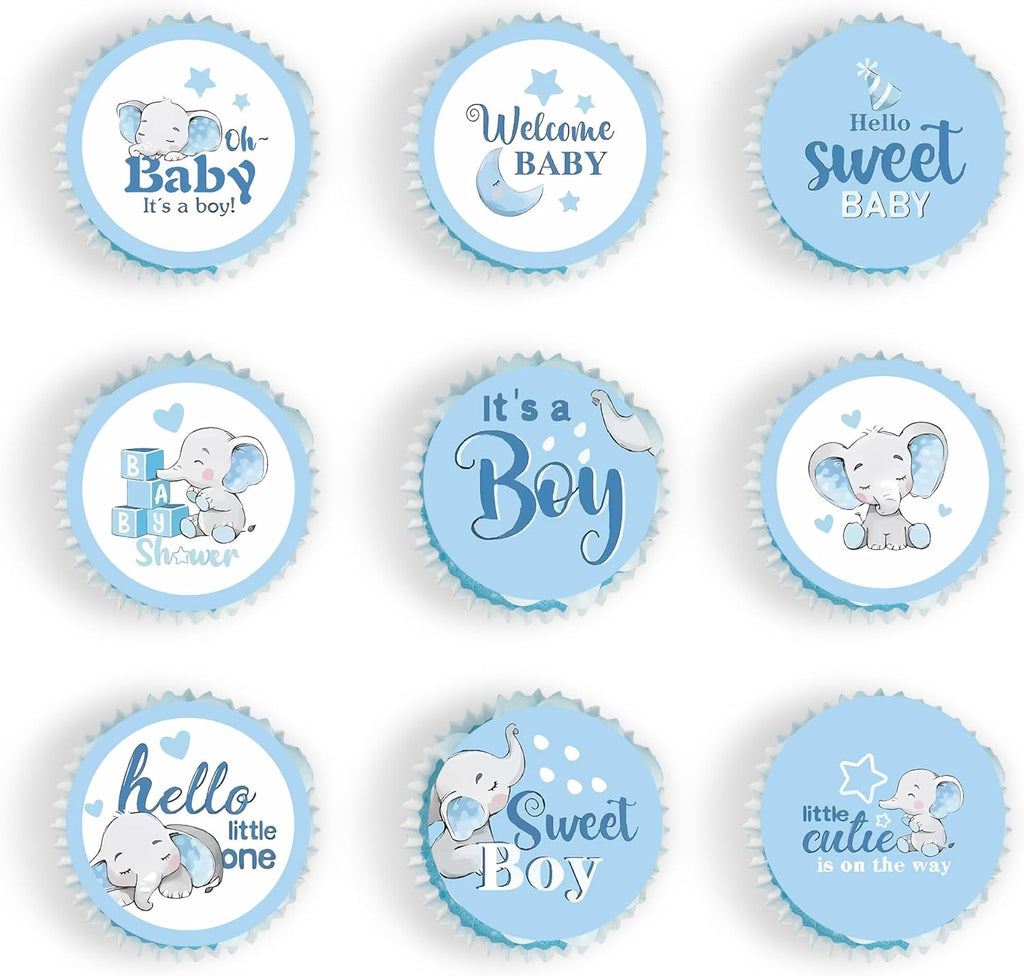 45 PCS Edible Blue Elephant Cupcake Toppers Picks Gender Reveal Cake Decorations for Elephant Theme Baby Shower Kids Birthday Party Cake Decorations Supplies