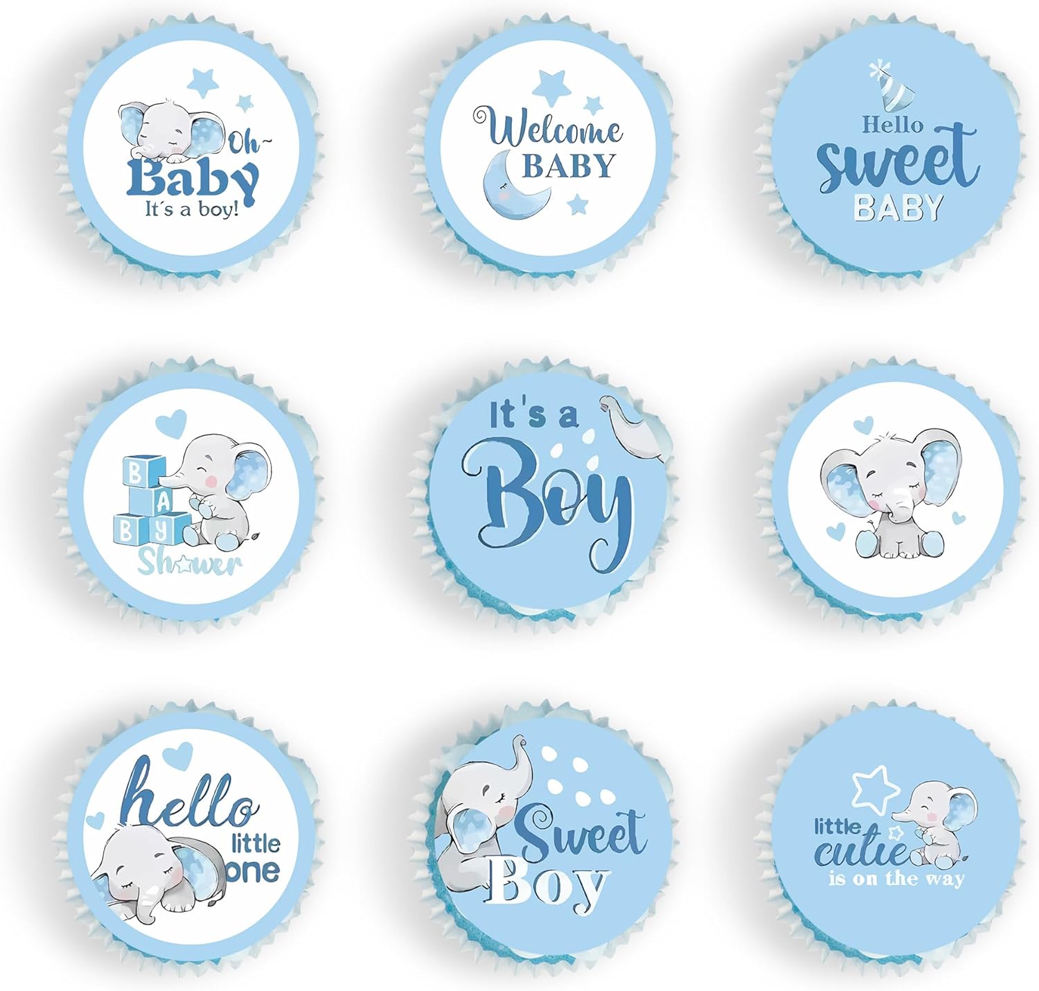 45 PCS Edible Blue Elephant Cupcake Toppers Picks Gender Reveal Cake Decorations for Elephant Theme Baby Shower Kids Birthday Party Cake Decorations Supplies