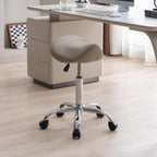 Saddle Stool, Swivel Saddle Stool with Wheels, Adjustable Rolling Stool 18"-26", Faux Leather Rolling Stool for Salon, Massage, Clinic, Lab, Office (Light Grey, 1PCS (18"-26"))